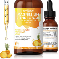 BIYODE Magnesium L-Threonate Liquid Drops bottle pour highlights easy dosing for daily wellness.