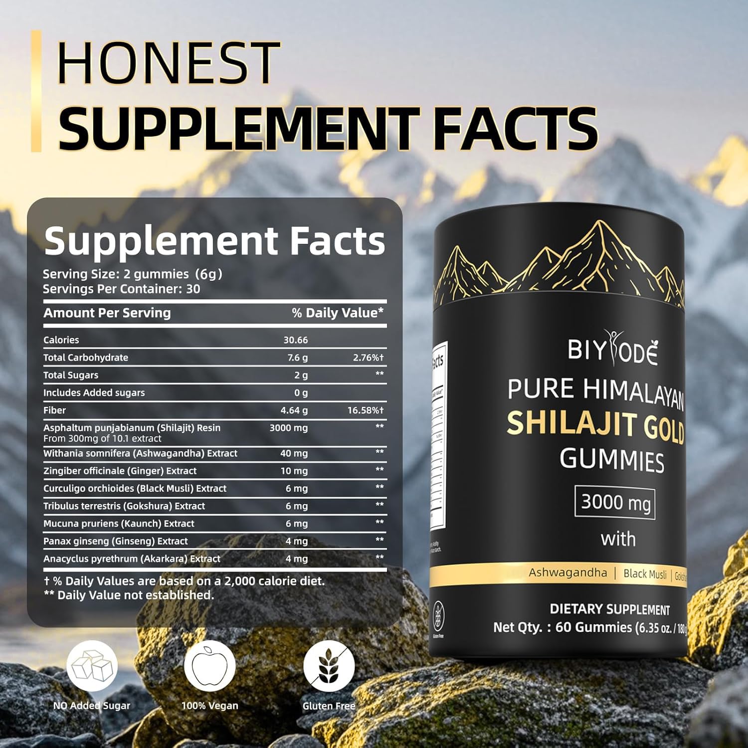 BIYODE Shilajit Gummies with Ashwagandha support balanced stamina