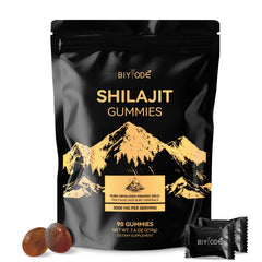 BIYODE Shilajit Gummies bottle showcases Himalayan formula for sustained energy