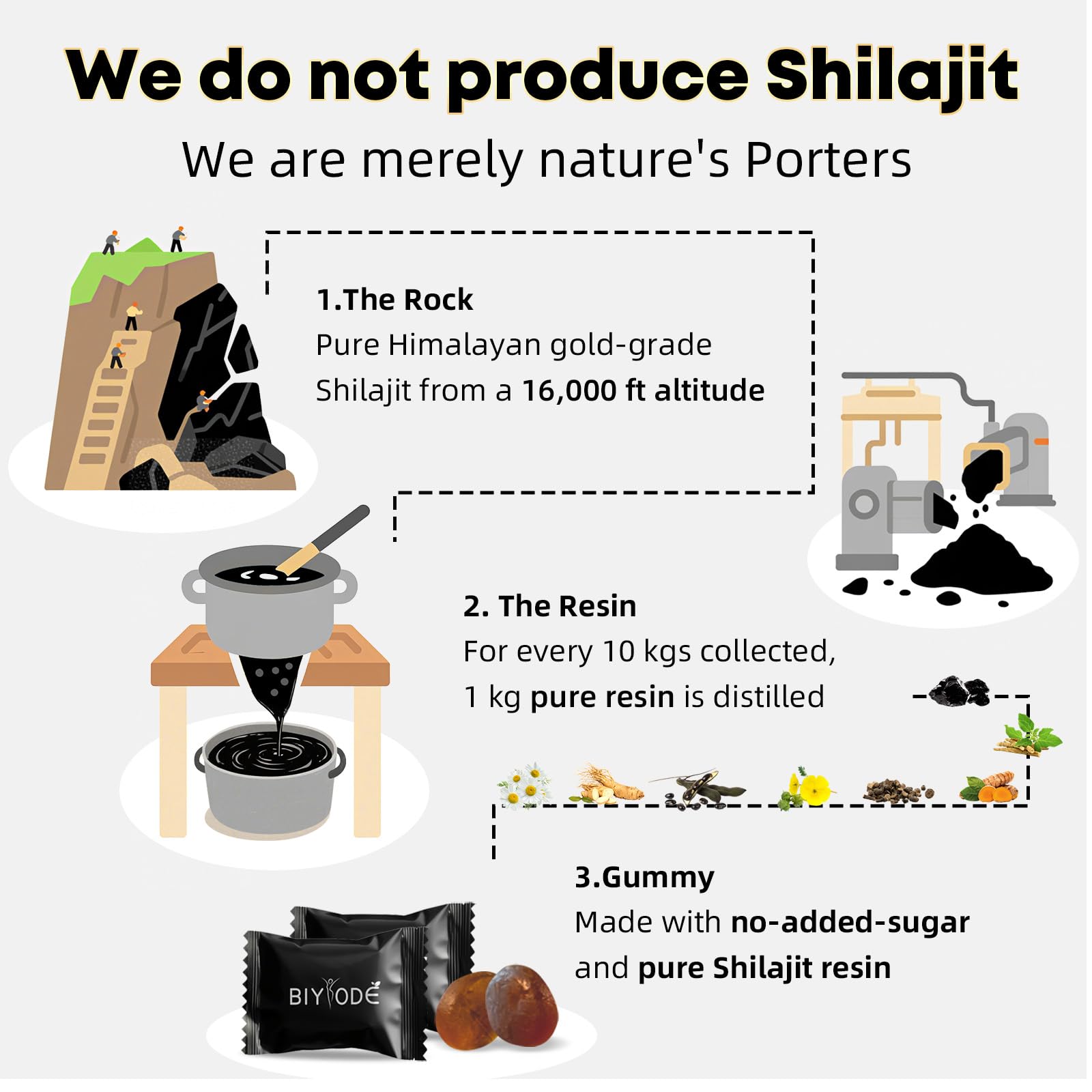 BIYODE Shilajit Gummies feature ghokulu dew for holistic nourishment