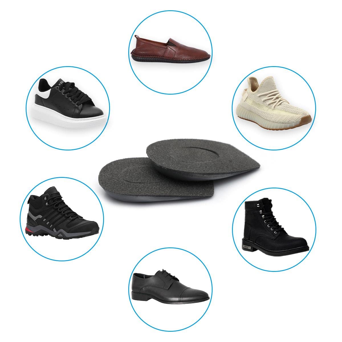Black Deer Orthopedic Heel Supports shoe-fit image compatible with most daily footwear.