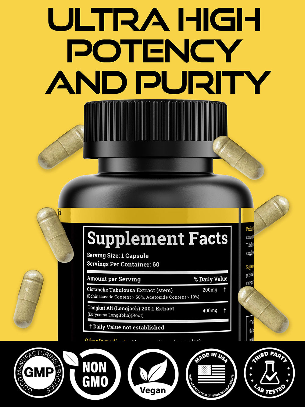Cistanche Tubulosa 200mg capsules from Black Forest packaging.