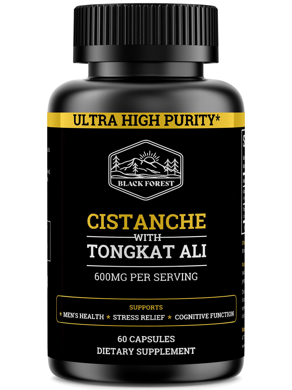 Black Forest Cistanche Tubulosa and Tongkat Ali bottle showing energy support potential.