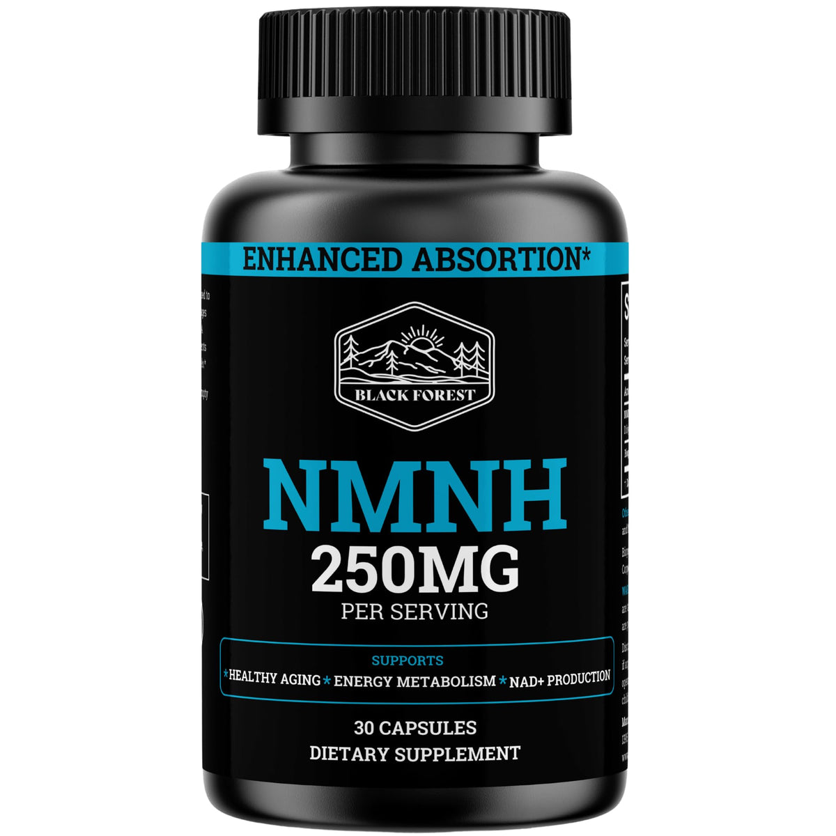 Black Forest NMNH bottle displaying premium NAD+ support for daily energy