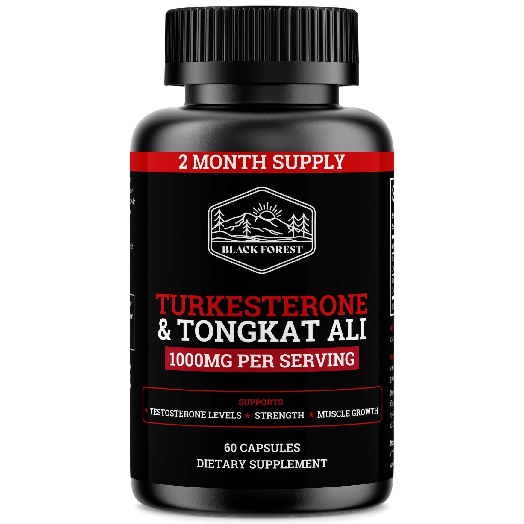 Black Forest Turkesterone Tongkat Ali bottle front for energy support.