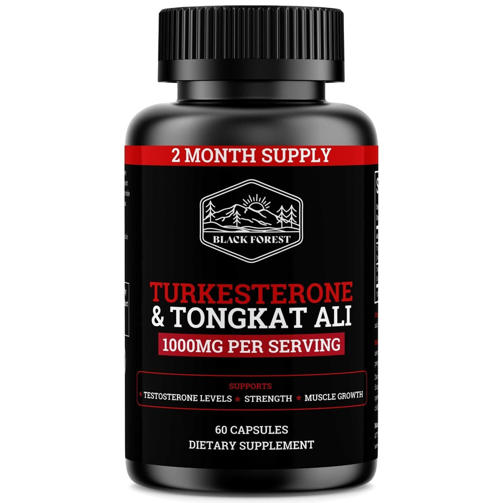 Black Forest Turkesterone Tongkat Ali bottle front for energy support.