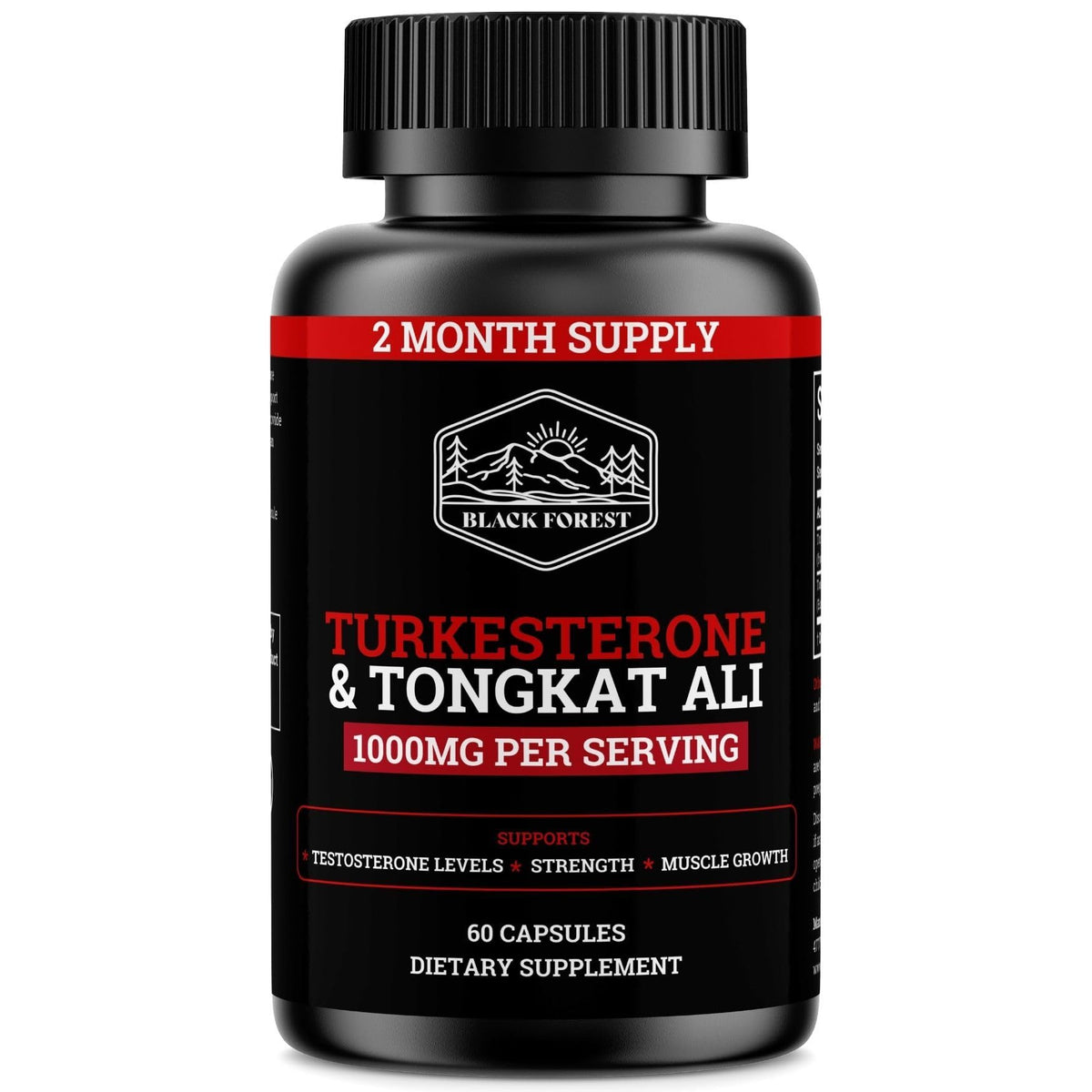Black Forest Turkesterone Tongkat Ali bottle front for energy support.
