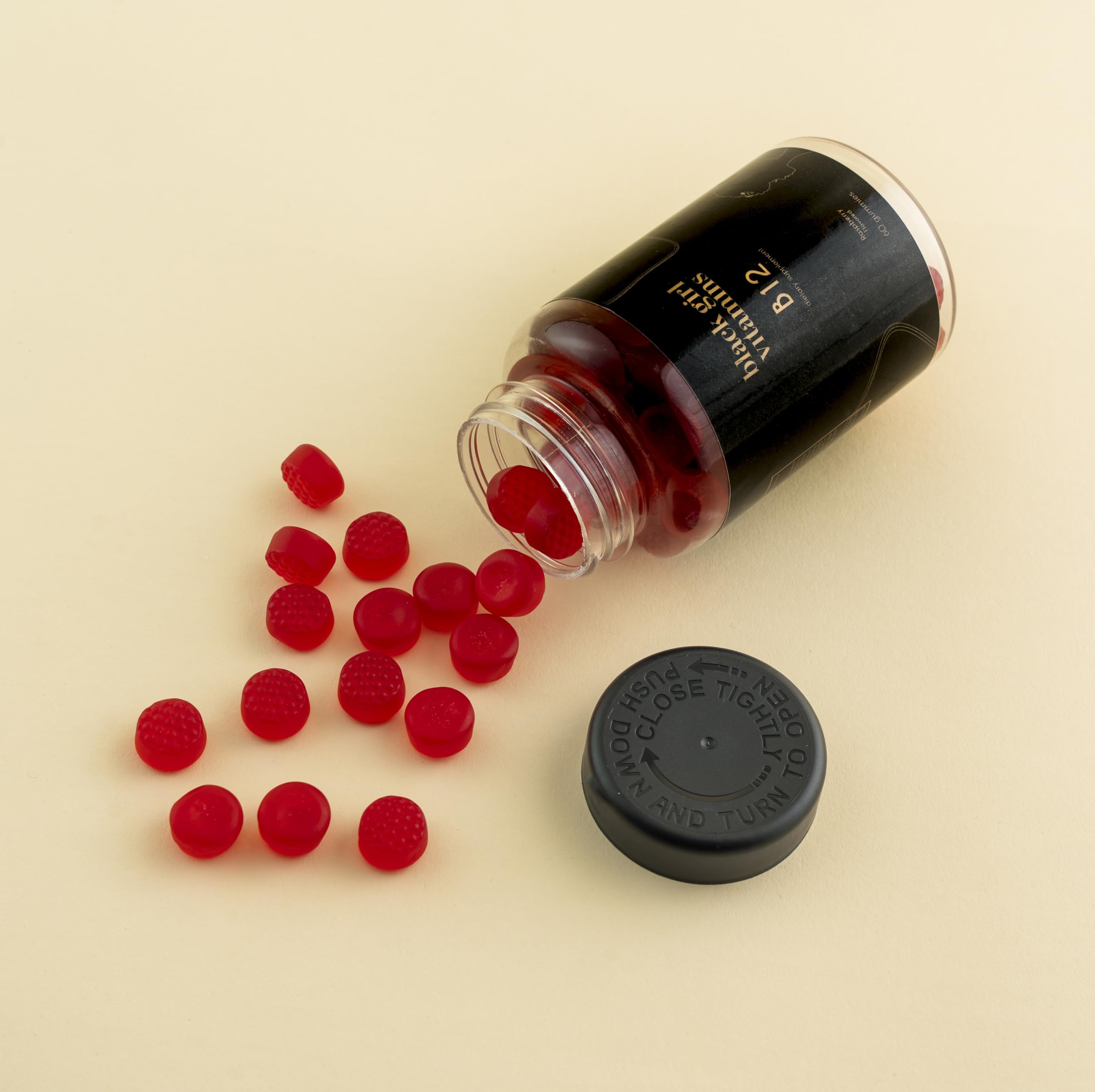 Close-up of the nutrition panel on Black Girl Vitamins B12 gummies showing 1000 mcg per serving