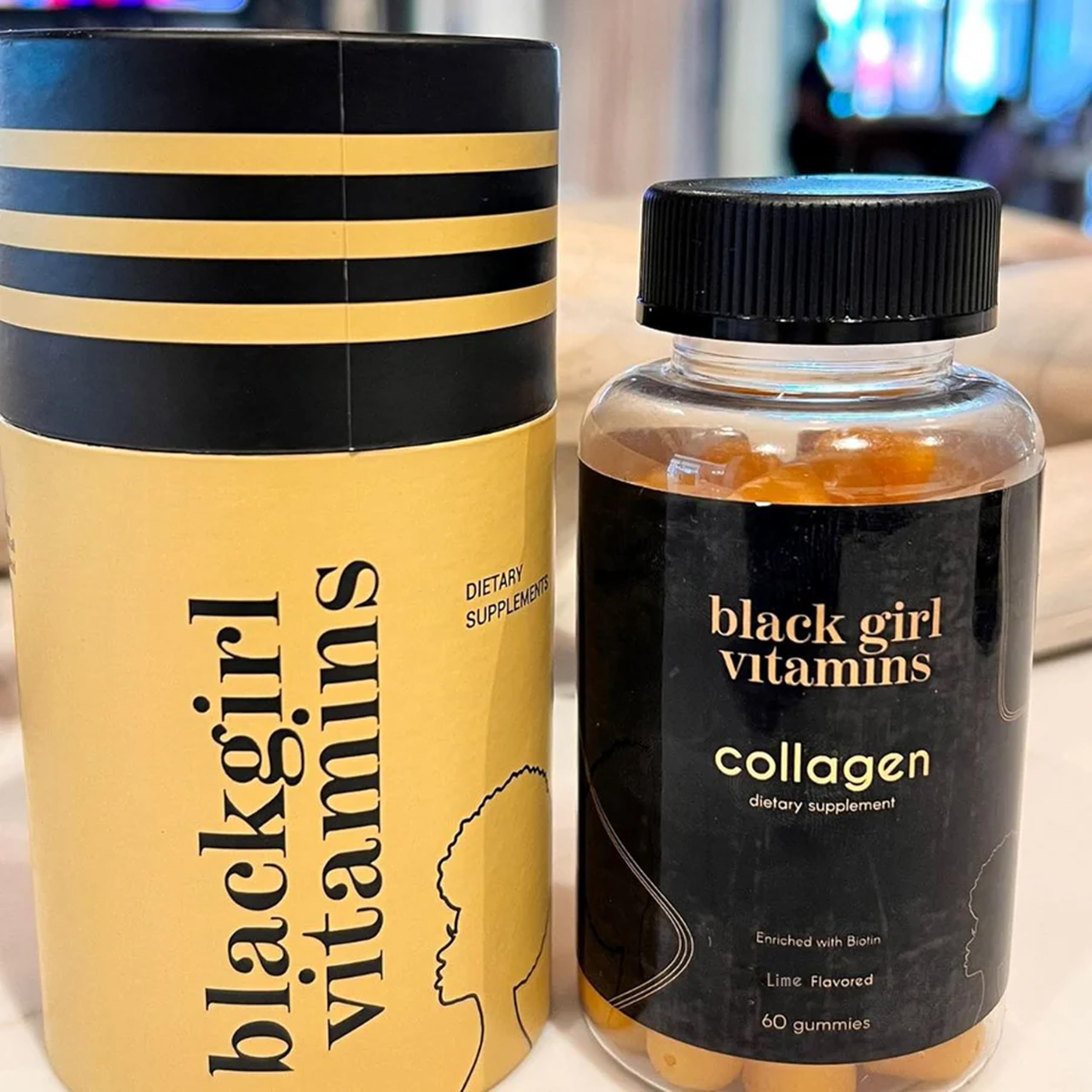 Black Girl Vitamins collagen gummies box with gluten-free badge