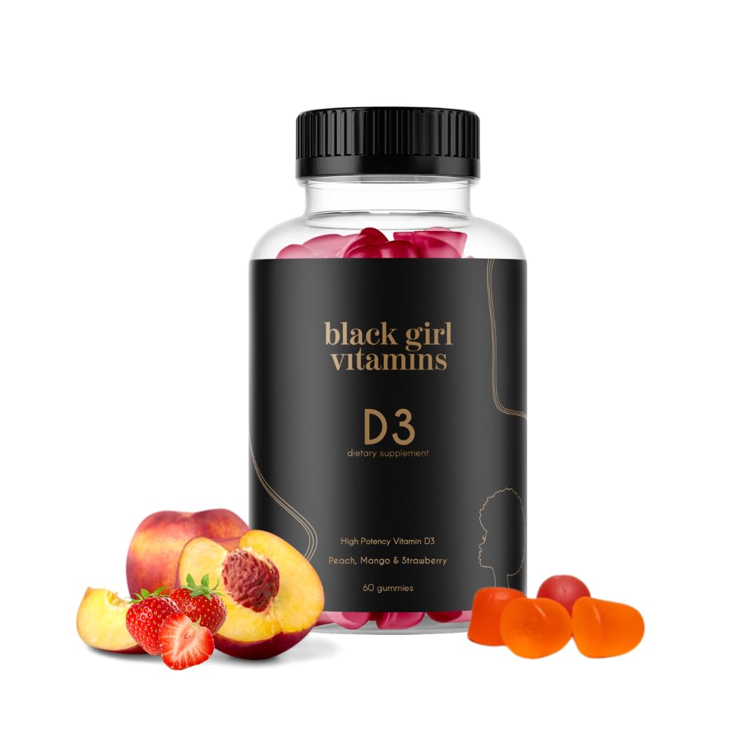 Black Girl Vitamins D3 Gummies bottle front showing product design for daily immune support