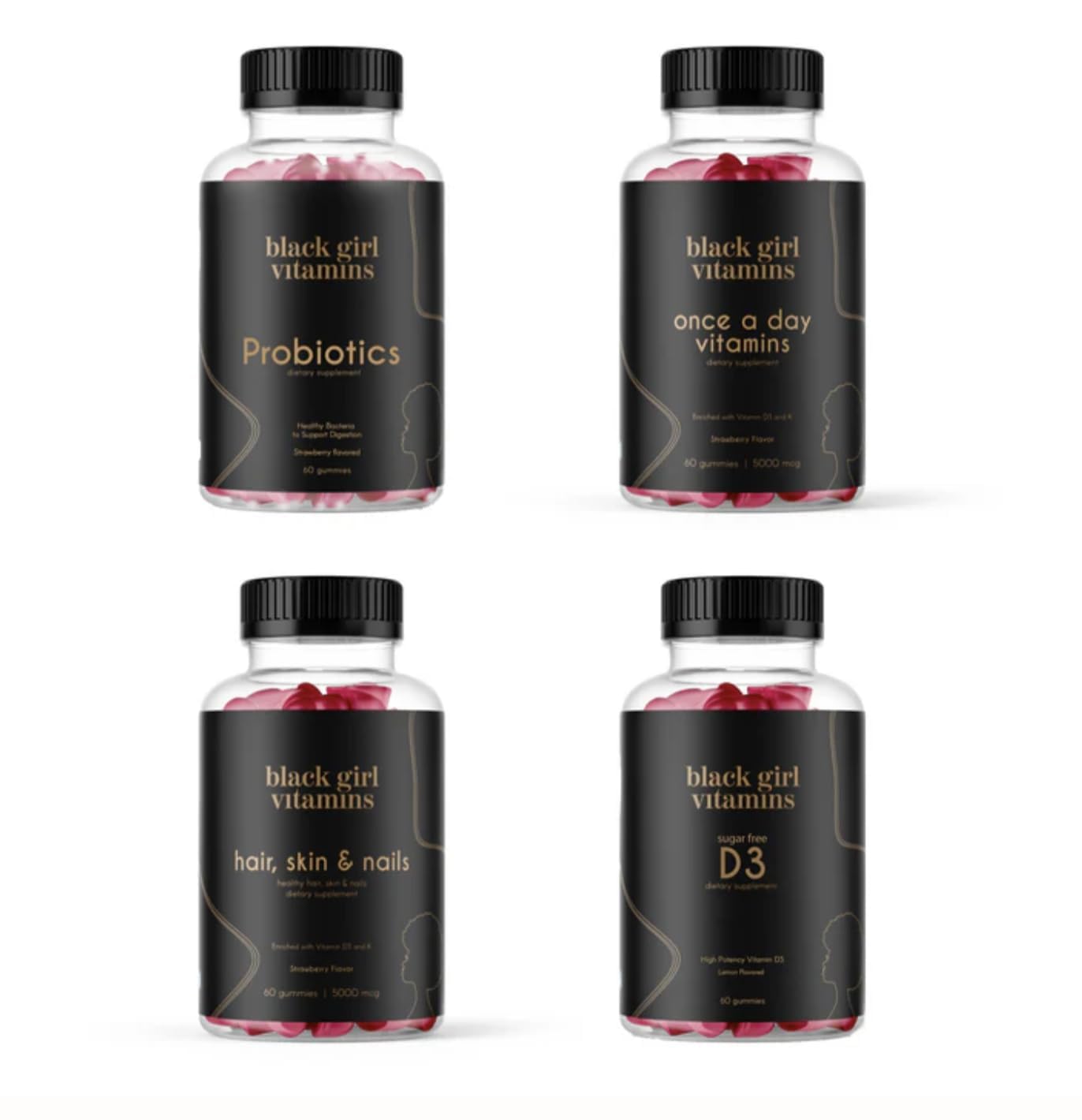 Black Girl Vitamins D3 Gummies bottle highlights 2000 IU for daily energy support