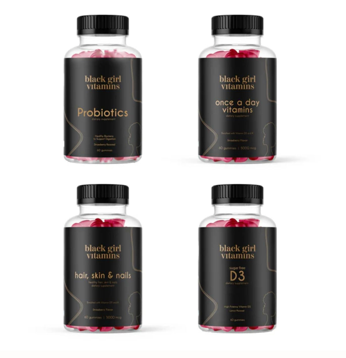 Black Girl Vitamins D3 Gummies bottle highlights 2000 IU for daily energy support