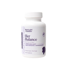 Black Girl Vitamins Her Balance bottle front view for daily vaginal microbiome support.