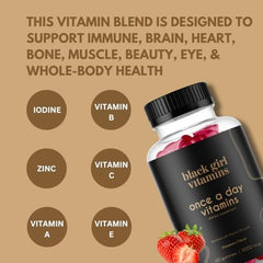 Black Girl Vitamins Once a Day label showing vitamins and zinc for daily nutrition