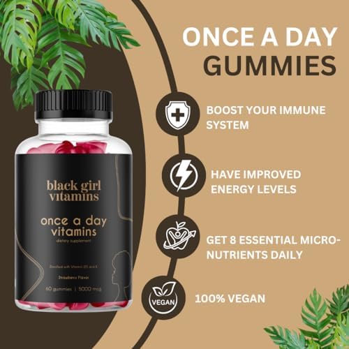 Black Girl Vitamins Once a Day packaging on shelf indicating vegan and gluten-free formula