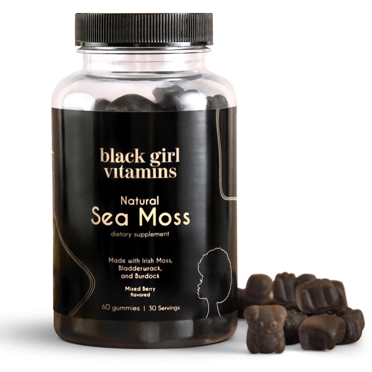 Black Girl Vitamins Sea Moss Gummies bottle with Irish Sea Moss for daily minerals.