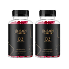 Black Girl Vitamins Vitamin D3 Gummies bottle showing 2000 IU immune support formula.