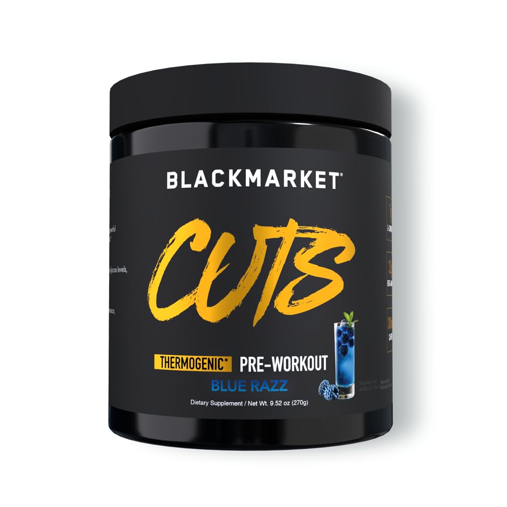 BLACKMARKET CUTS Blue Razz tub powering focused training sessions.