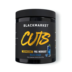 BLACKMARKET CUTS Blue Razz tub powering focused training sessions.