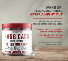 BlackWave Hang Caps capsules in hand for pre-sleep dosing.