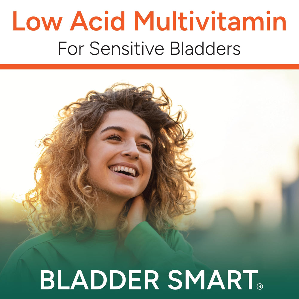 BLADDER SMART daily-use tablets illustrate a low-acid formula designed for bladder comfort.