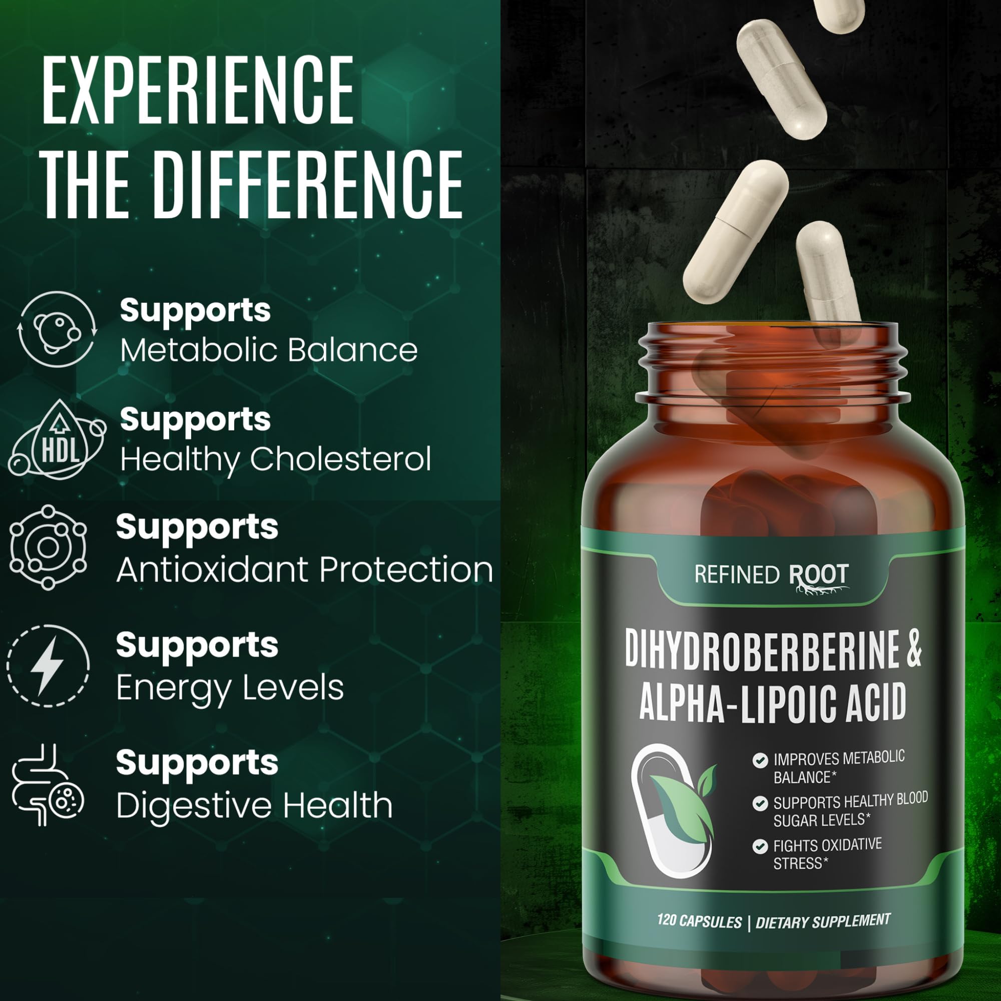 Blast Supplements Refined Root Dihydroberberine label showcases clean Alpha Lipoic Acid blend.