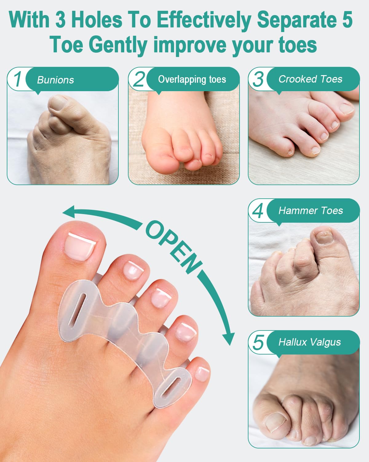BLATOWN bunion hammertoe relief image demonstrates toe separation in action.