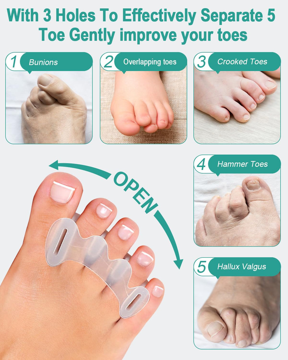 BLATOWN bunion hammertoe relief image demonstrates toe separation in action.