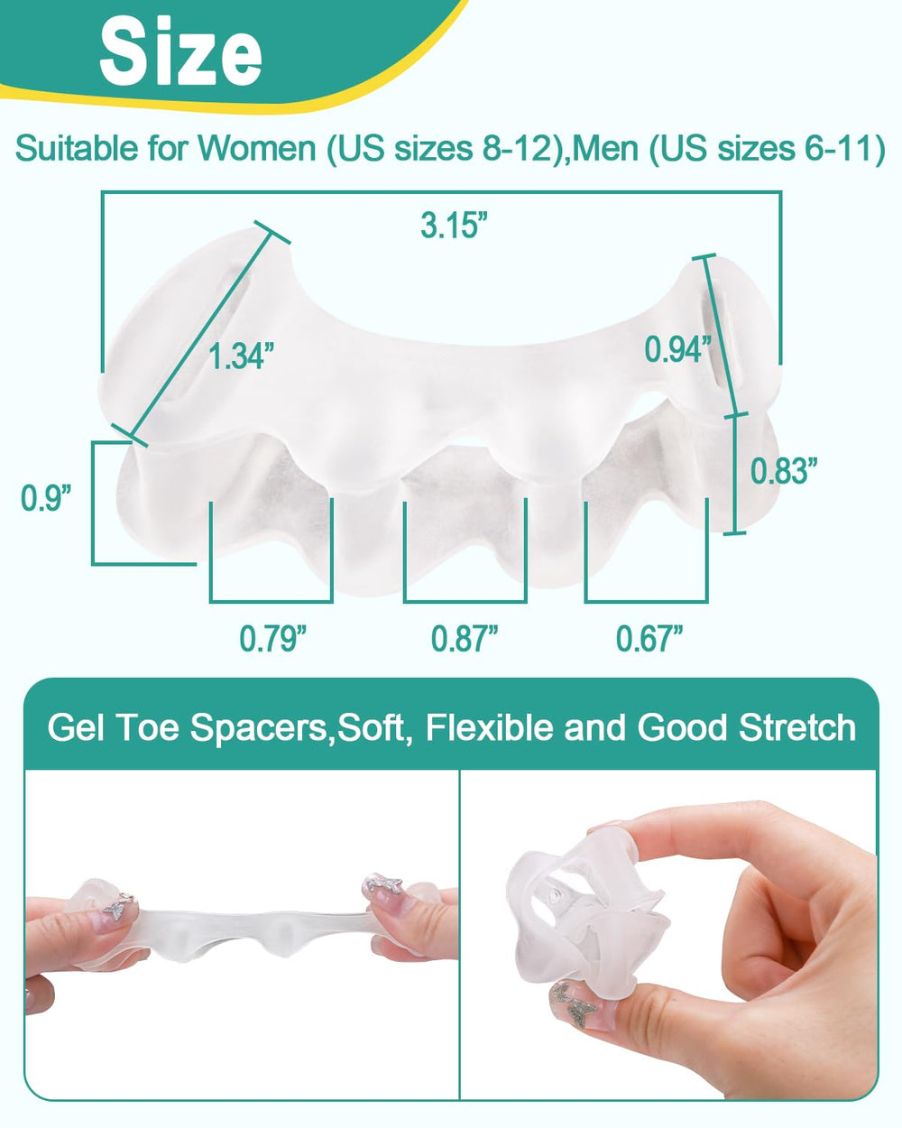 BLATOWN silicone toe separators closeup highlighting flexible gel for gentle separation.