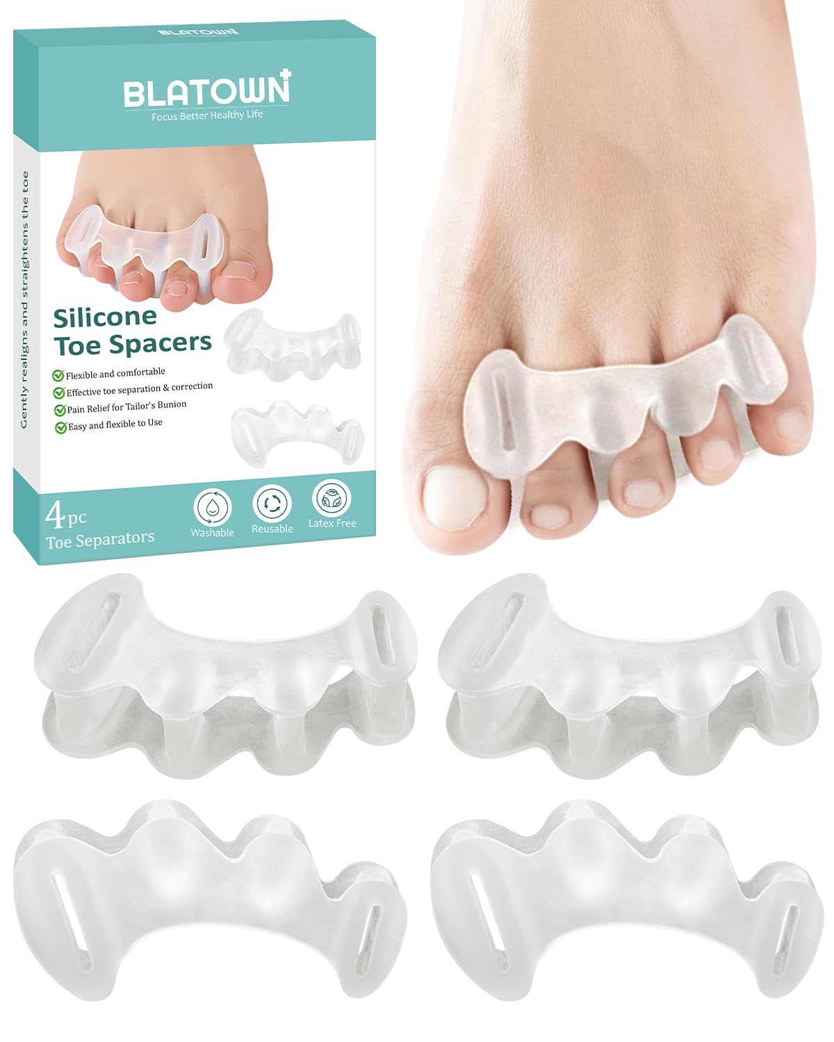 BLATOWN toe spacers bundle image shows two pairs for versatile daily use.