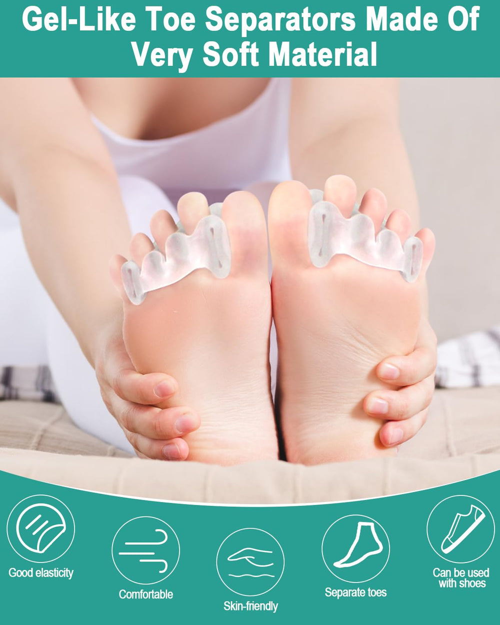 BLATOWN toe spacers ergonomic design promotes natural toe alignment.