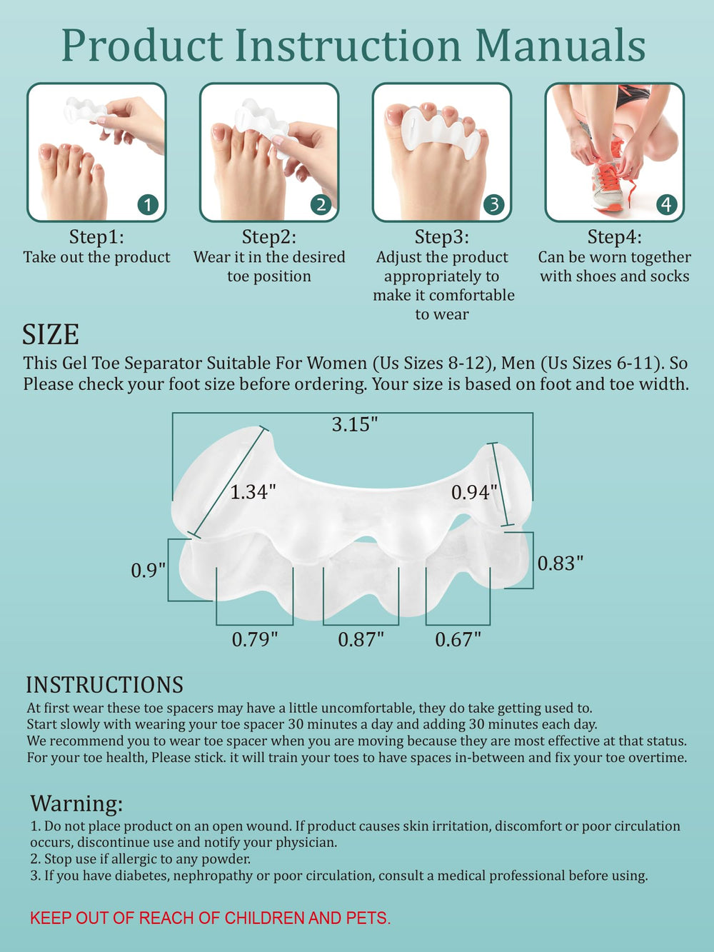 BLATOWN toe spacers washable and reusable image emphasizes easy cleaning and reuse.