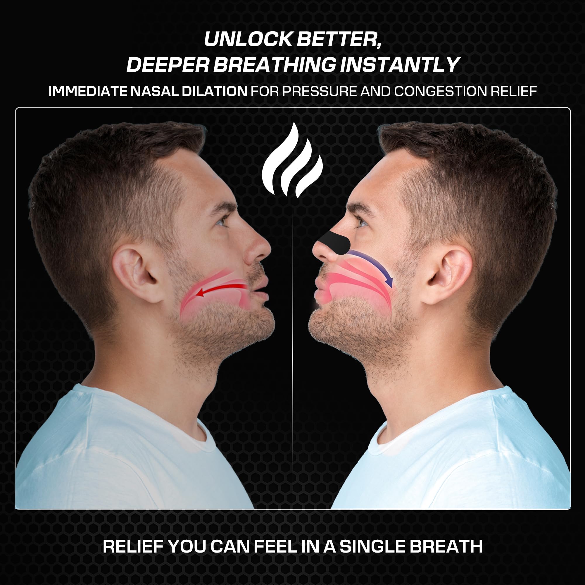 BLAZE nose strip adhesive closeup highlights oil and sweat resistance.