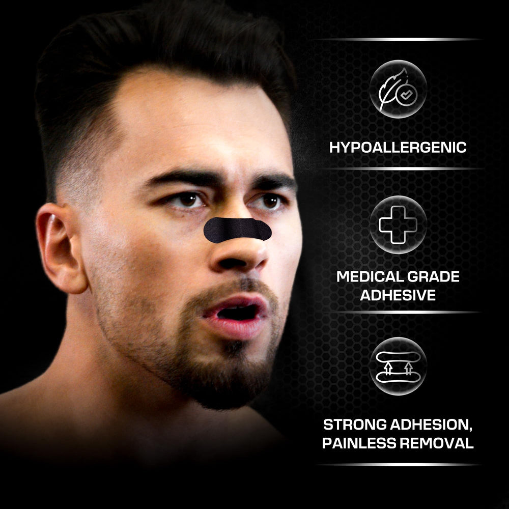 BLAZE pack of 60 nasal strips shown for consistent adhesion throughout day and night.