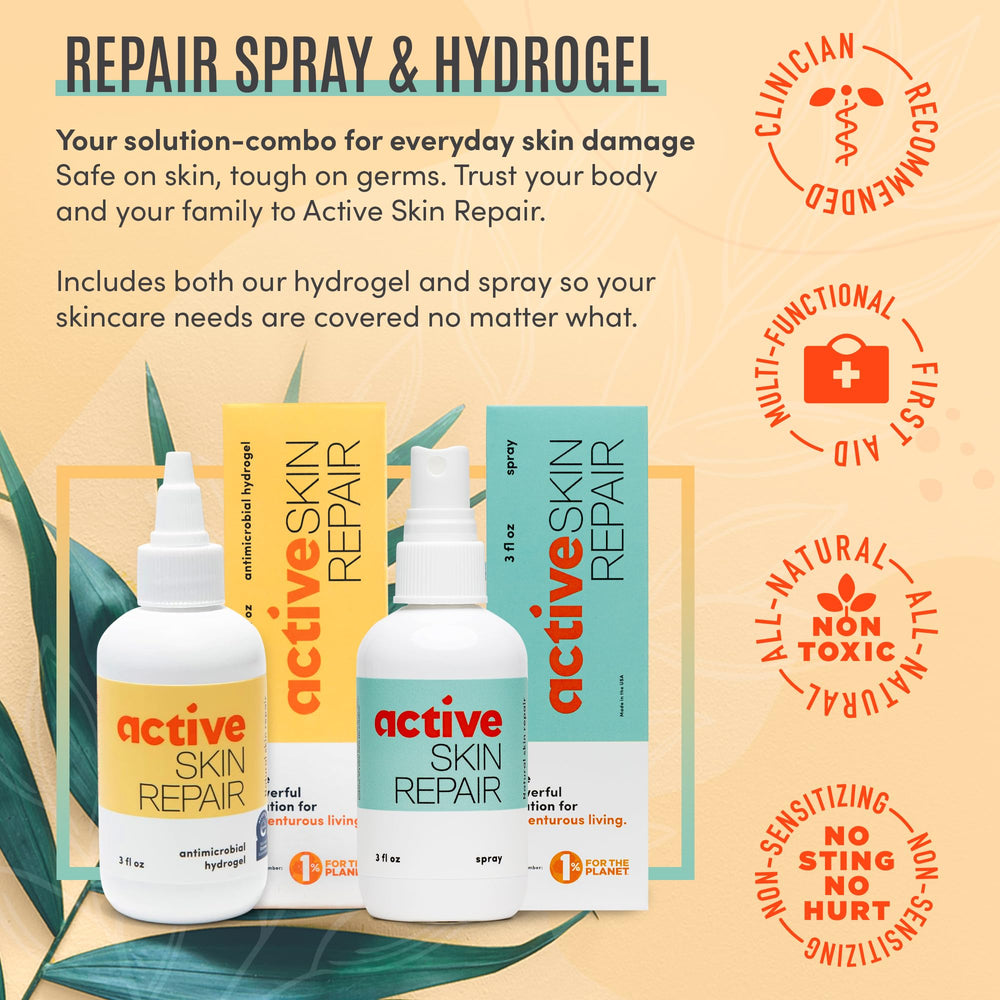 BLDG ACTIVE skin repair spray shown, fast-acting antiseptic mist for small wounds.