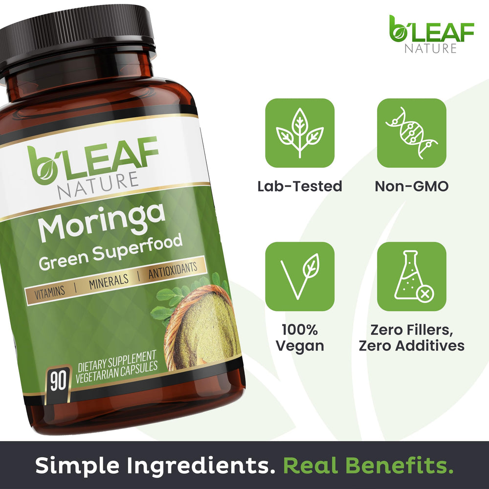 B'LEAF NATURE Moringa leaves oleifera image shows organic power