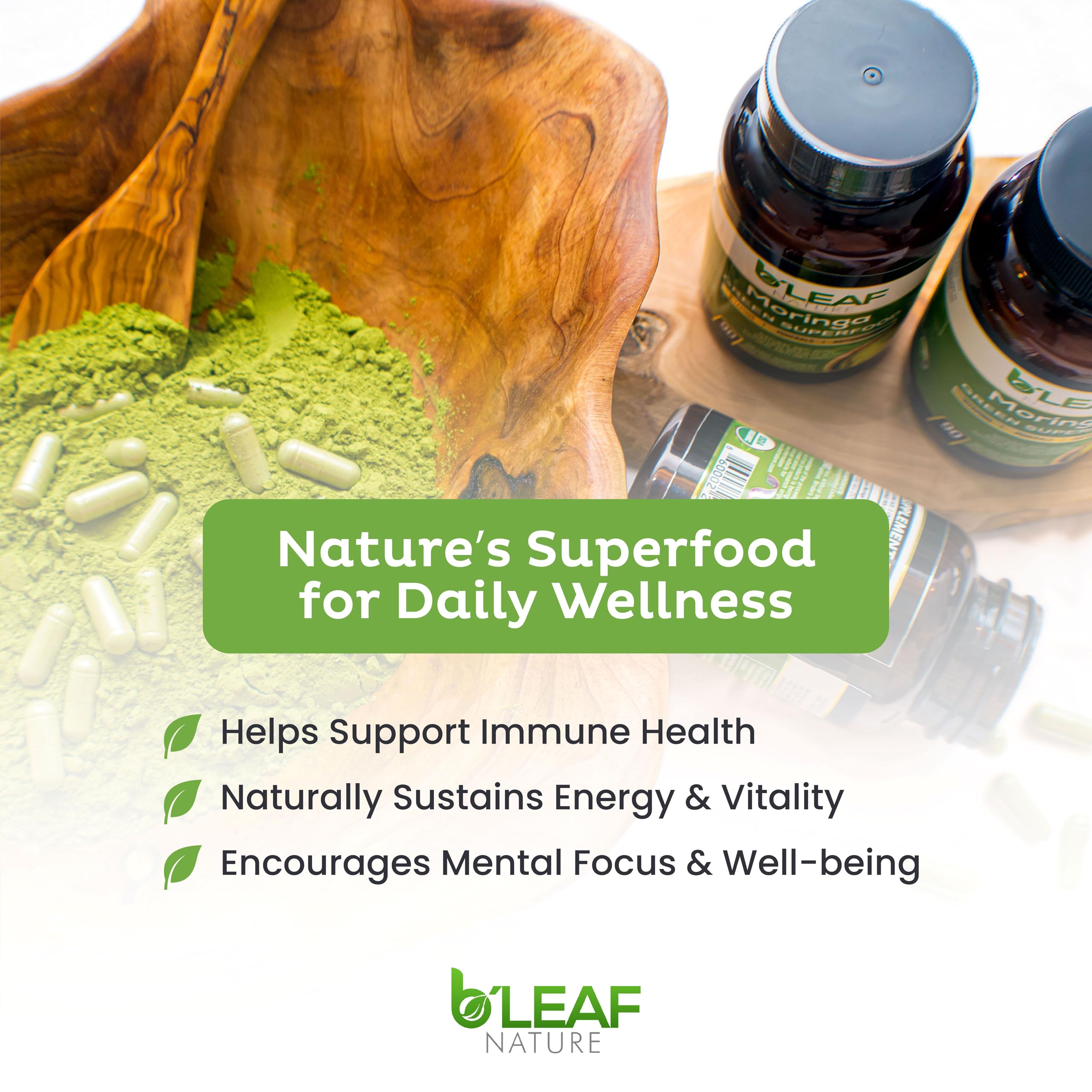 B'LEAF NATURE Moringa pour bottle suggests easy daily intake