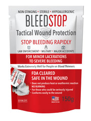 BleedStop first aid powder covers a wound for quick clotting during home care