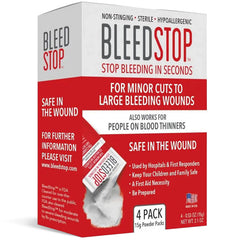BleedStop first-aid powder packaging for ready emergency use
