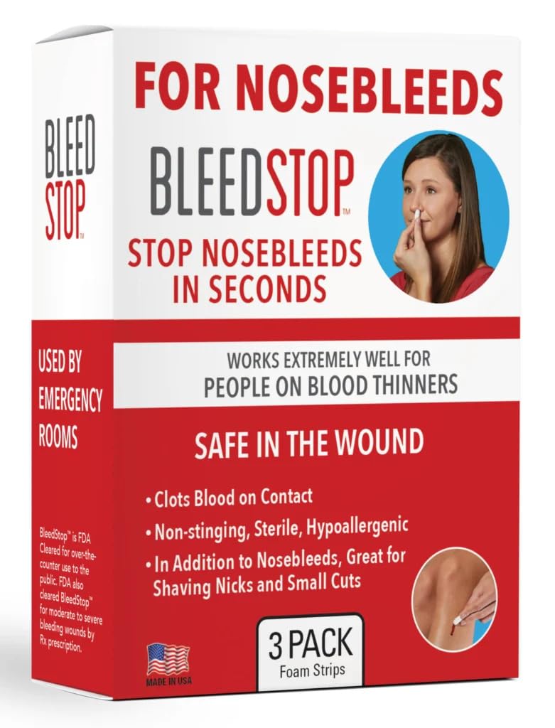 BleedStop first aid powder strip demonstrates rapid clotting for nosebleeds.