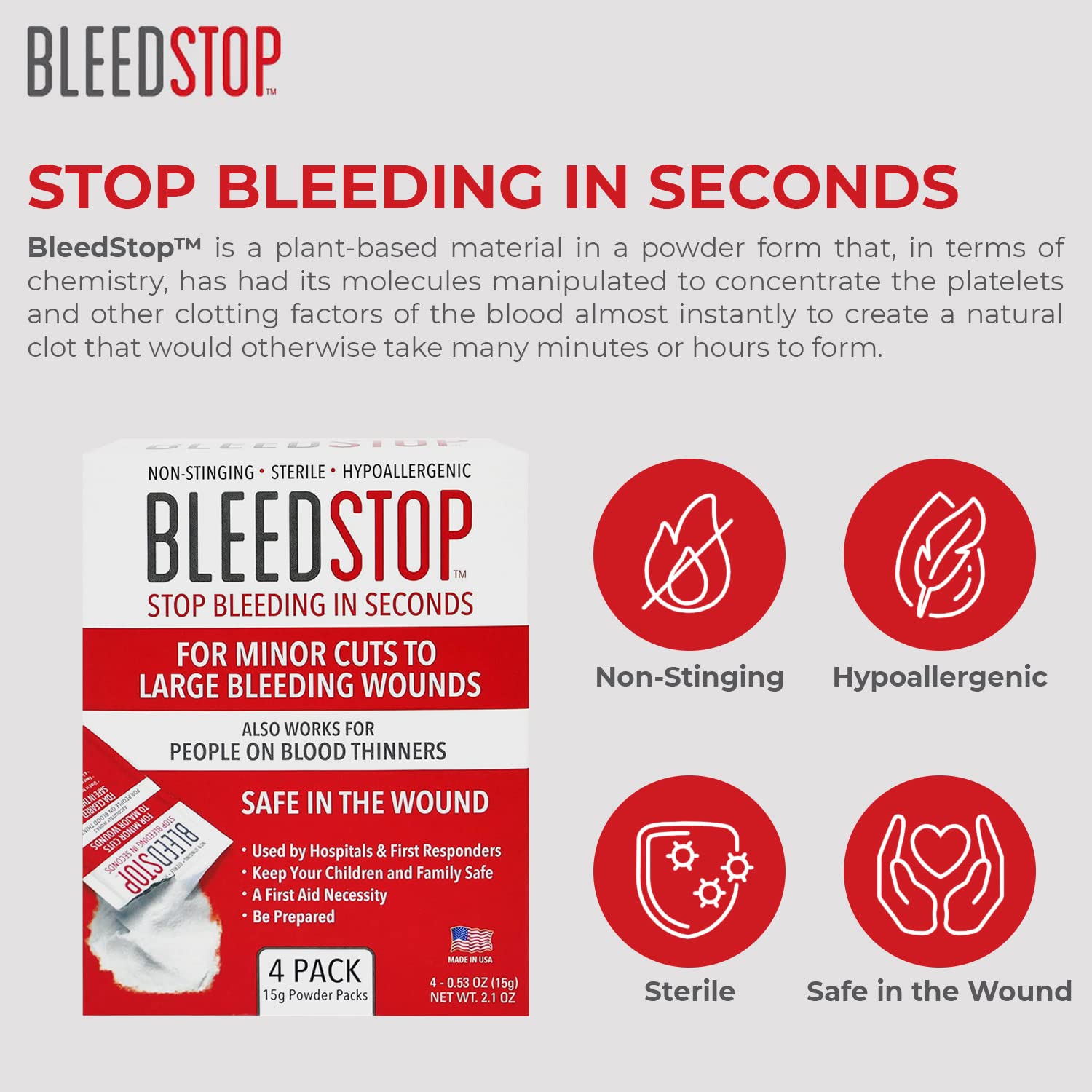 Nosebleed scenario with BleedStop in a compact emergency kit.