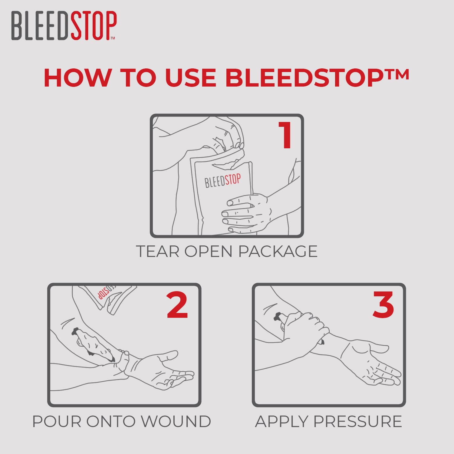 BleedStop applied on a wound with pressure to support quick clotting
