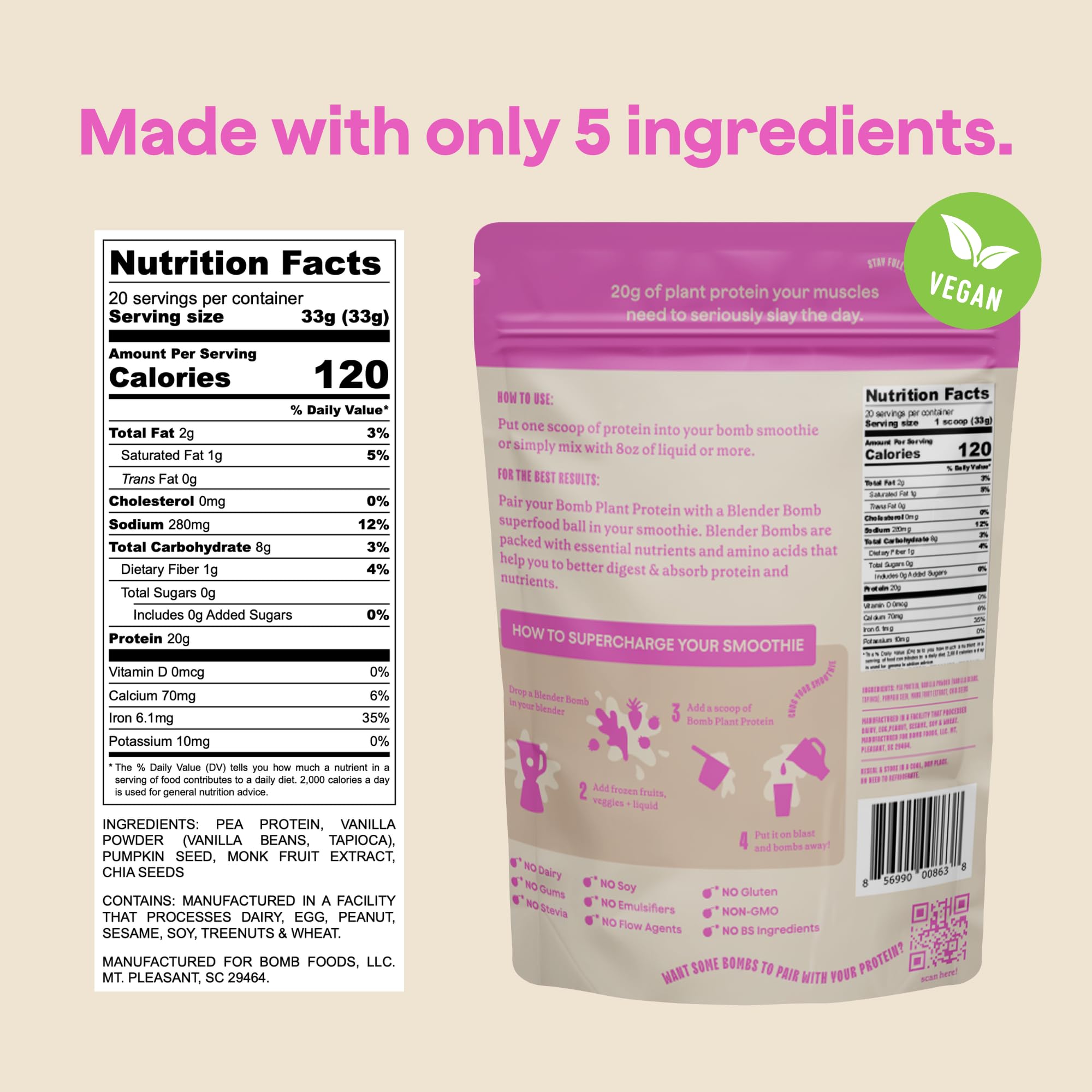 Blender Bombs Bomb Plant Protein zero sugar with monk fruit sweetness