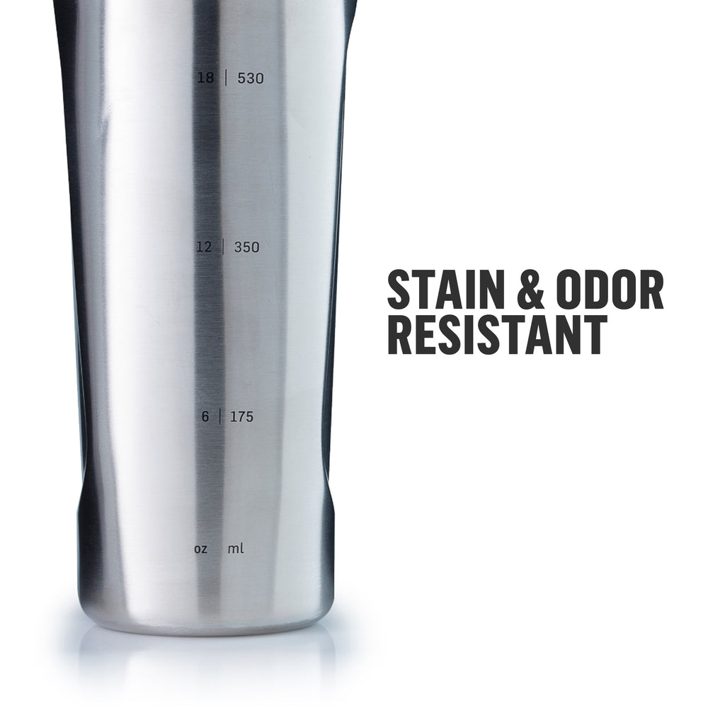 BlenderBottle Radian wide mouth fits oversized scoops for easy cleaning.