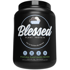 BLESSED vegan protein powder cookies & cream scoop for a protein-rich shake