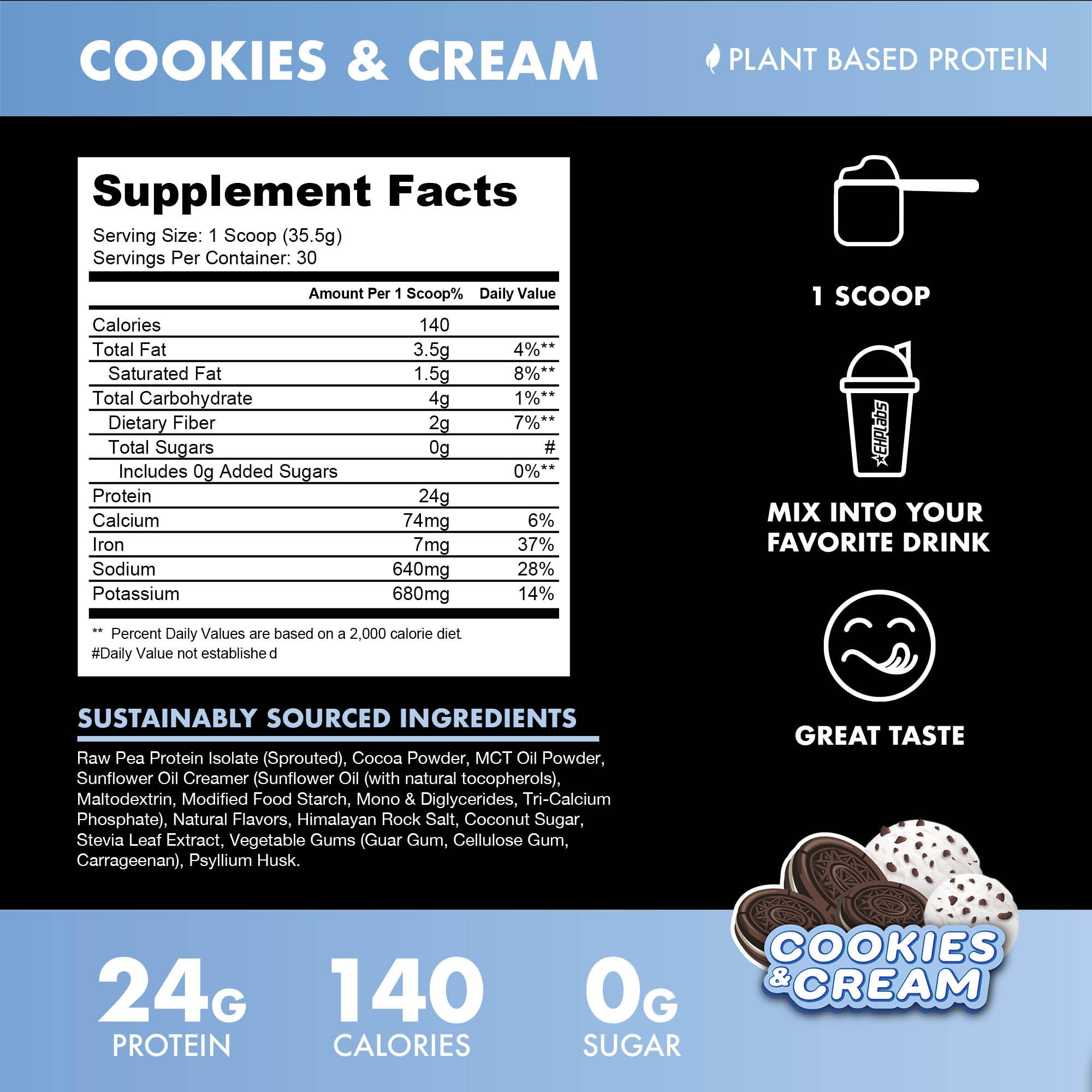 BLESSED vegan protein powder cookies & cream in a shaker bottle