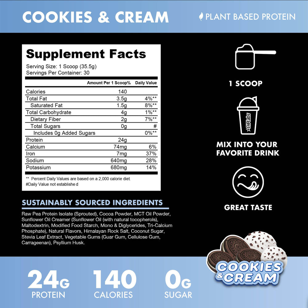 BLESSED vegan protein powder cookies & cream in a shaker bottle