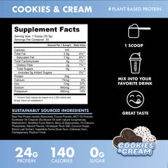 BLESSED vegan protein powder cookies & cream in a shaker bottle