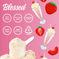 Blessed vegan protein shake in glass demonstrates ready-to-drink versatility