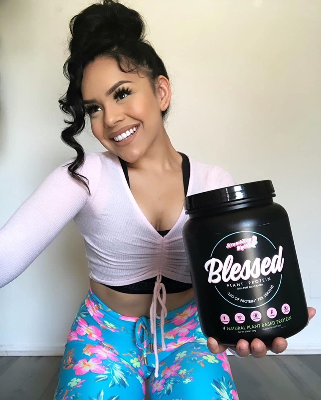 Blessed shaker bottle with powder blends smoothly in water